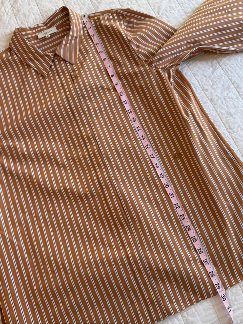 Lafayette 148 Ruxton Striped Button-Down Shirt XL Brown Tan - Picture 8 of 11